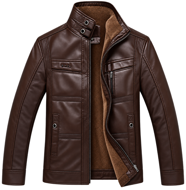Premium Dark Brown Leather-Style Winter Jacket