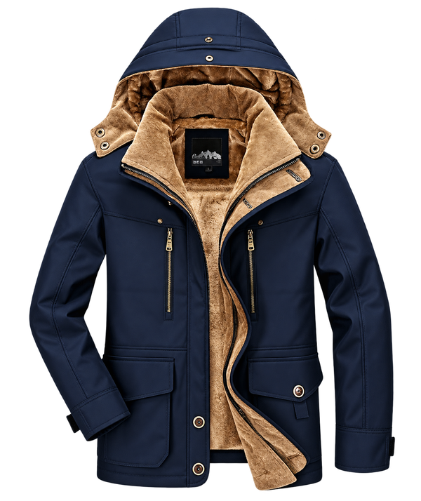 Premium Navy Blue Fur-Hooded Winter Jacket
