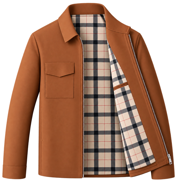 Premium Brown Plaid-Lined Casual Jacket