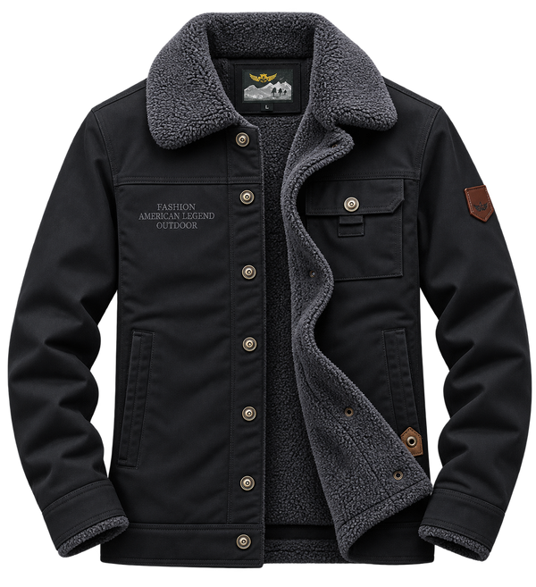 Premium Black Sherpa-Lined Utility Jacket