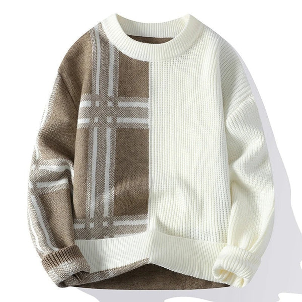 Premium Cream & Brown Colorblock Knit Sweater