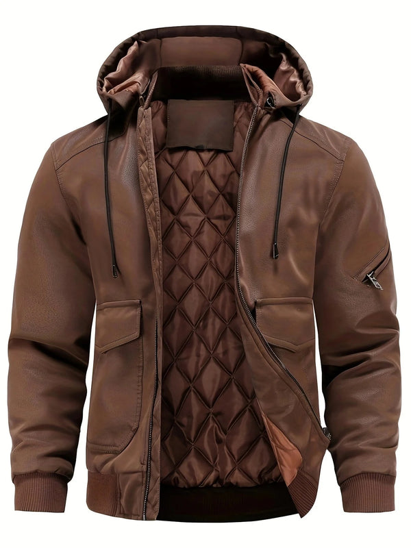Premium Brown Hooded Leather-Style Jacket