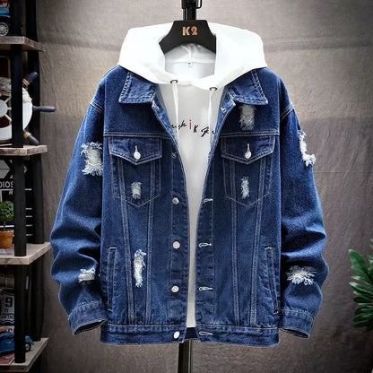 Premium Light Blue Distressed Denim Hooded Jacket