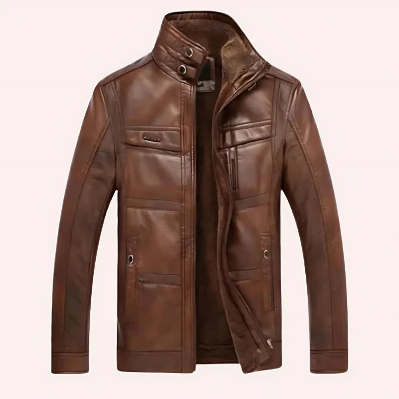 Premium Dark Brown Leather-Style Winter Jacket